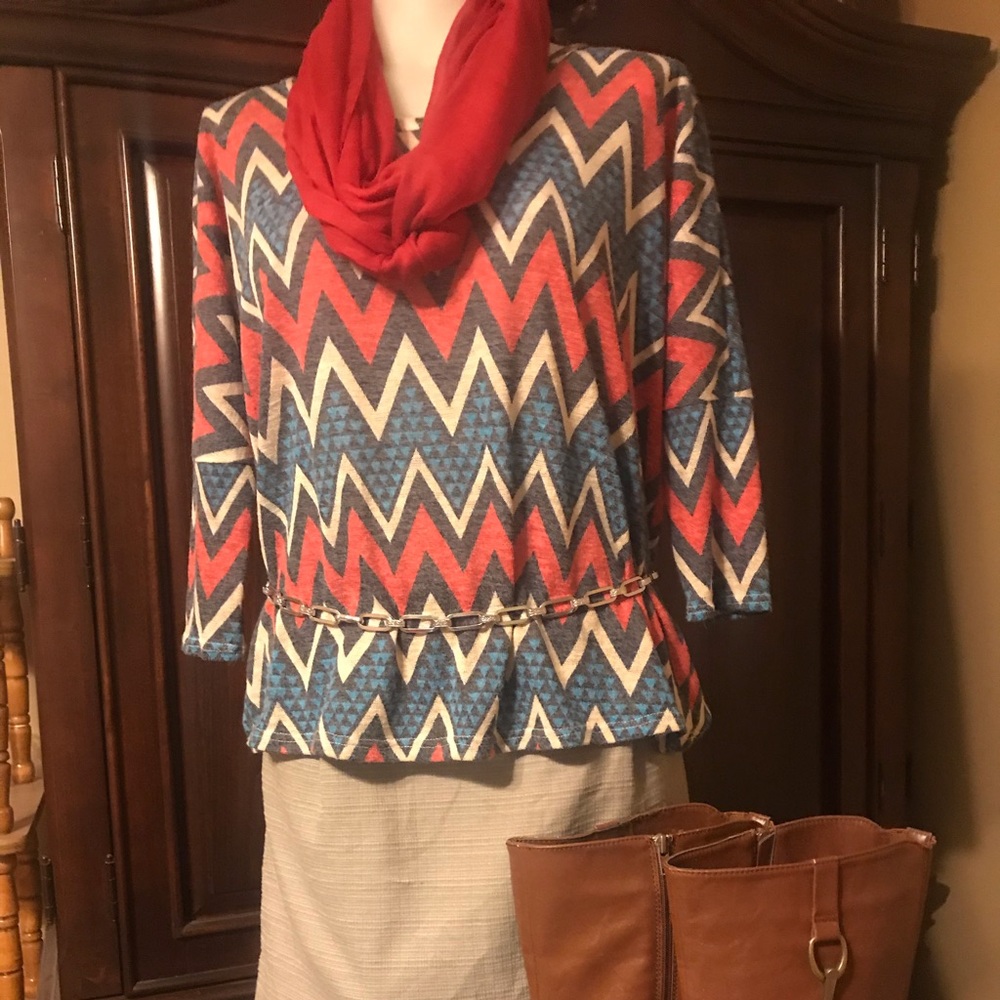 Peach Love California Zig Zag 3/4 sleeve shirt